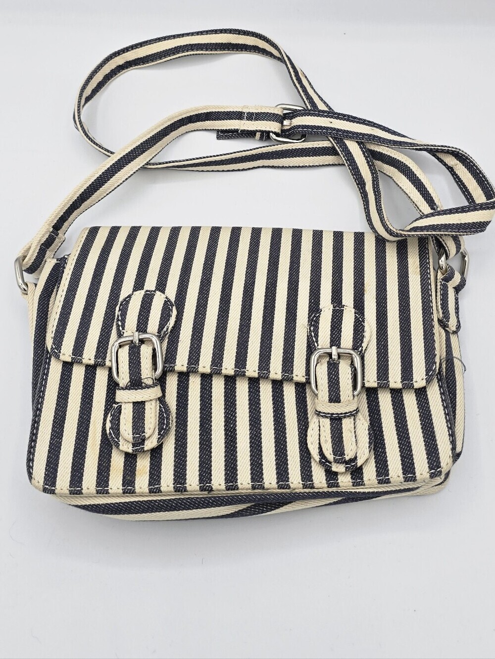 Forever 21 - Blue & Cream Nautical Striped Canvas Crossbody Purse Bag